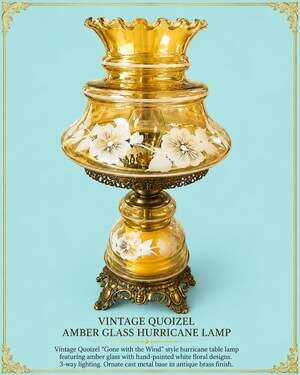 Vintage Quoizel Gone with the Wind Amber Glass Hurricane Table Lamp